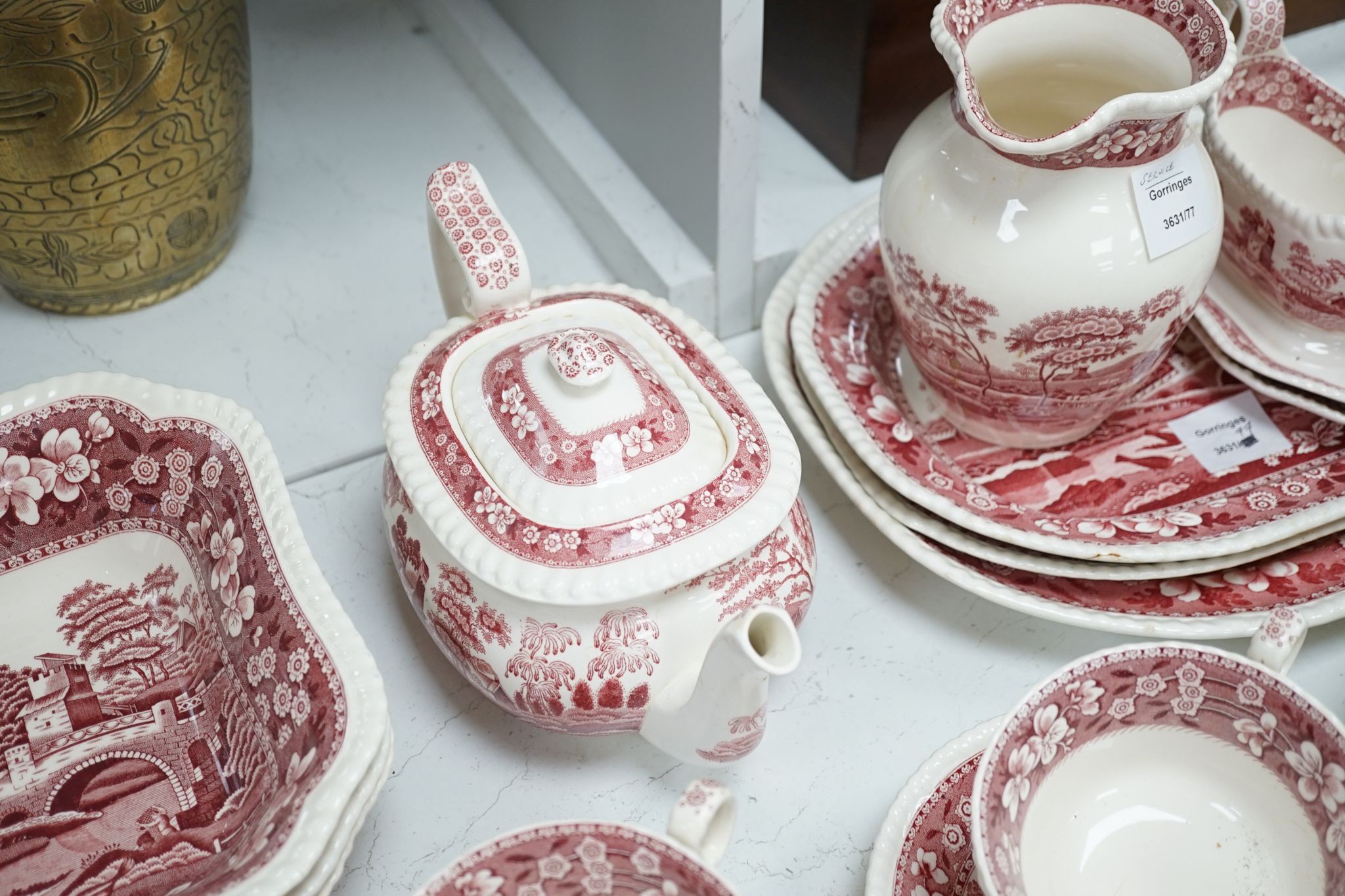 A Spode Pink Tower pattern part dinner service